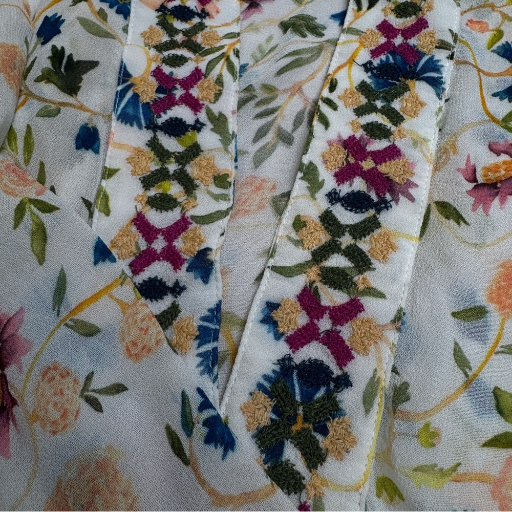 Soft Surroundings Embroidered Blue Floral Kimono Top, Small, Art Nouveau Boho - Picture 8 of 10
